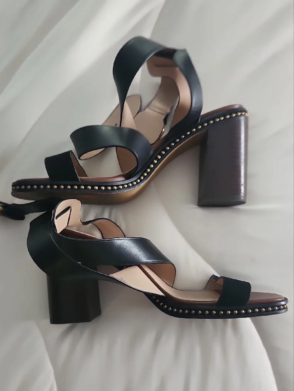 Coach Mandy Black and Tan Leather Strappy Sandals